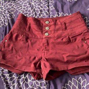 red jean shorts